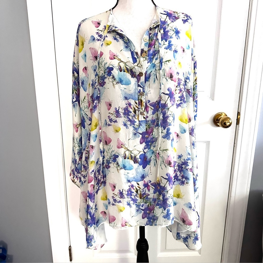JIM THOMPSON 100% Silk Vintage Blouse, Batwing, Butterfly/Floral Design One Size